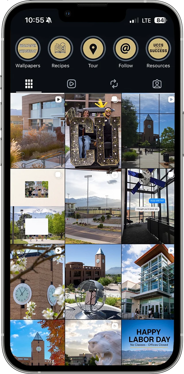 UCCS Instagram feed shown on a phone